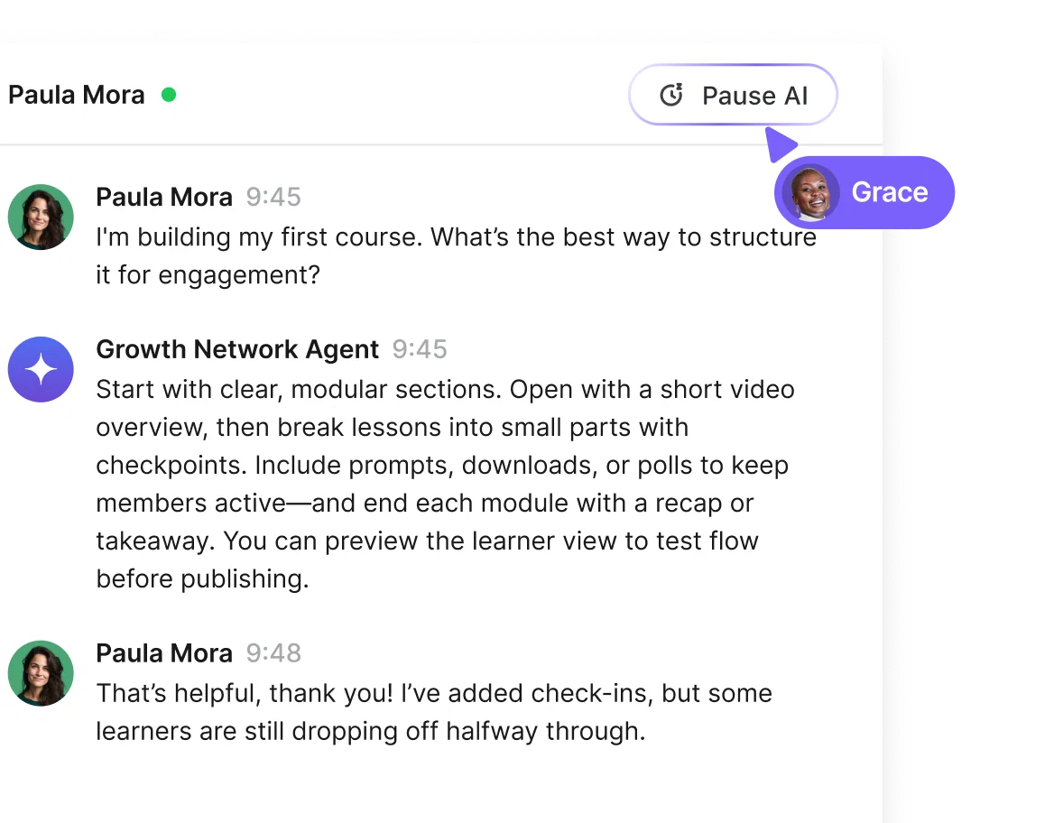 Use Pause AI keywords to hand off sensitive topics to admins