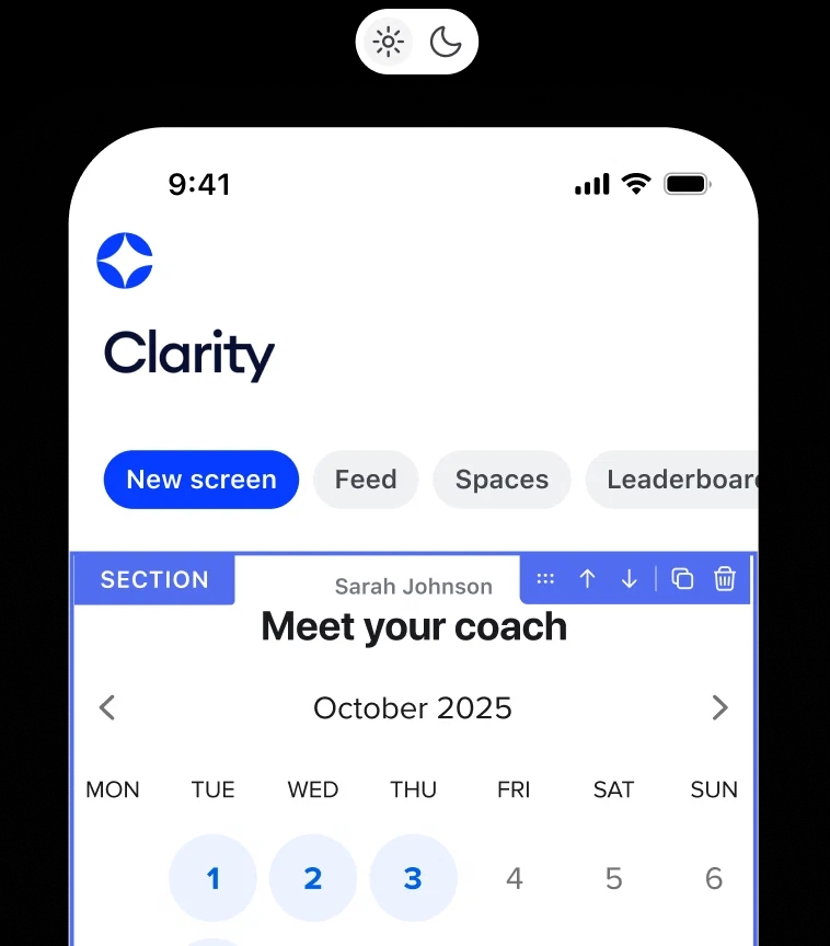 Design your mobile app and in-app tools using drag-and-drop builders — no code required