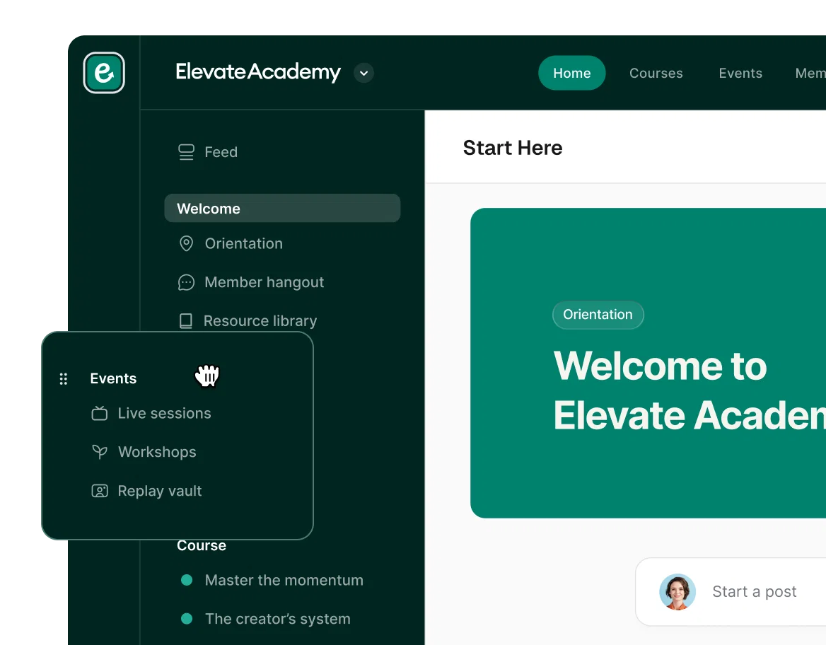 Mix and match spaces to organize discussions, courses, and events your way