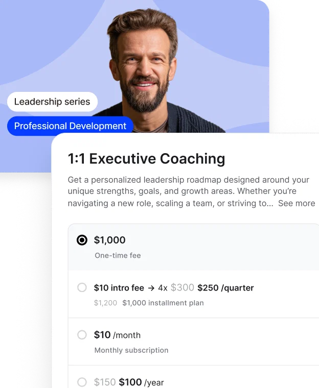 Offer flexible pricing with one-time purchases, subscriptions, trials, and installment plans