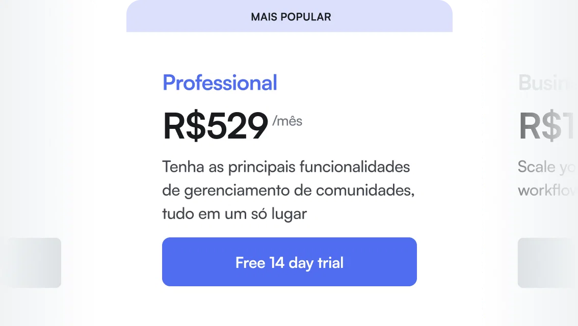 Card de preço de um plano da Circle