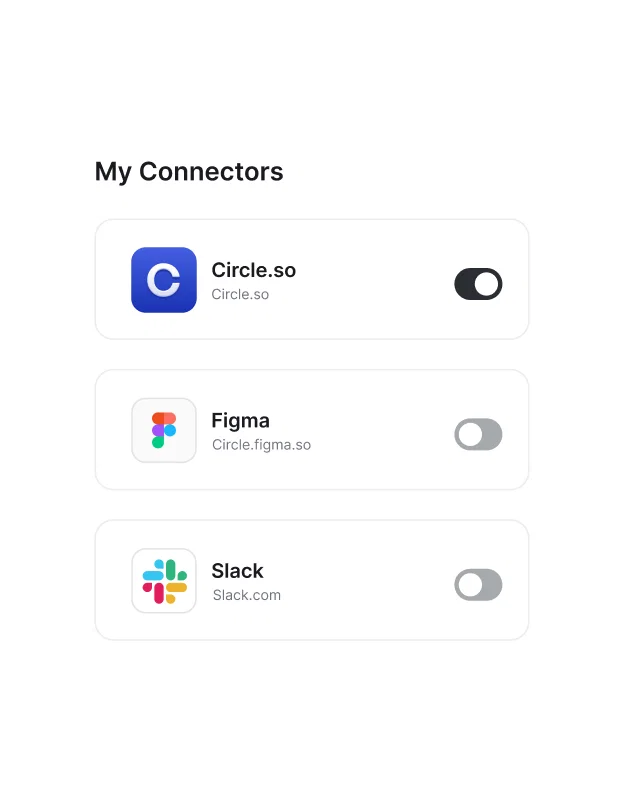 The Circle connector switched on in an AI assistant’s connector settings