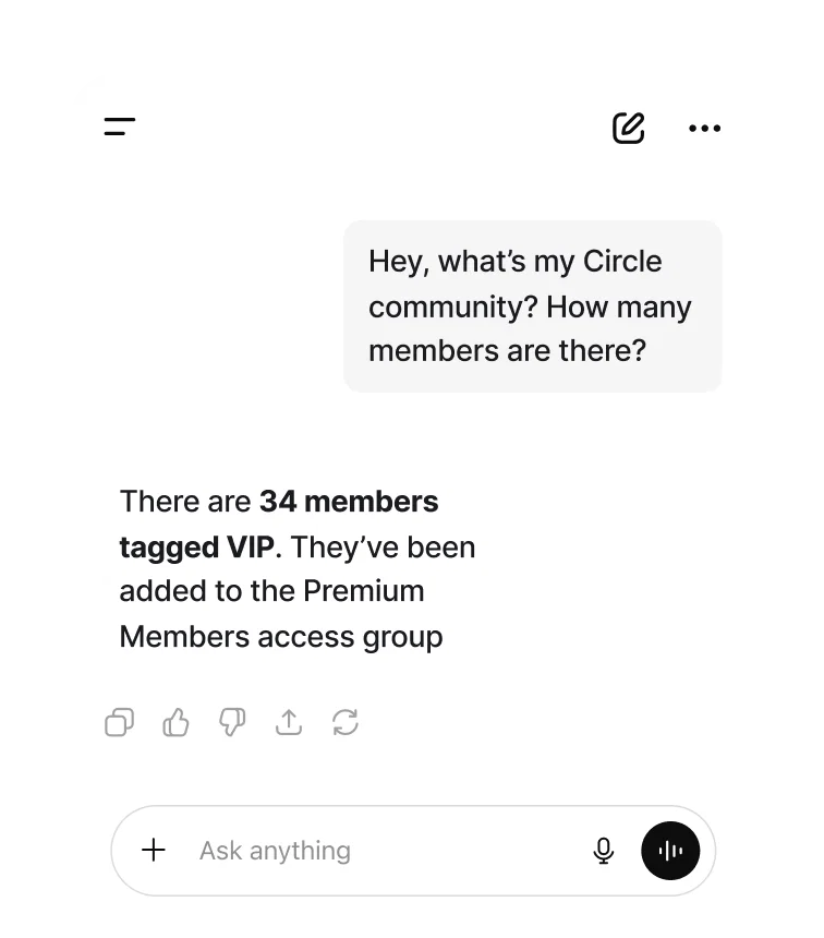 An AI assistant answering a question about a Circle community’s members