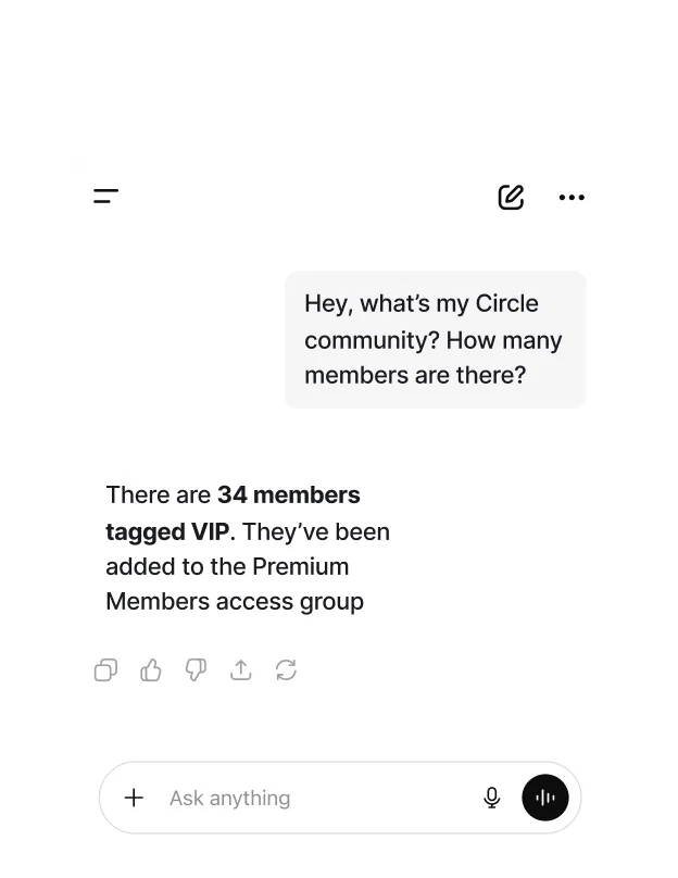 An AI assistant answering a question about a Circle community’s members