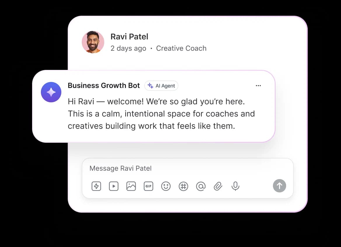 An AI agent welcomes a new member in a direct message