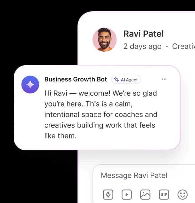 An AI agent welcomes a new member in a direct message