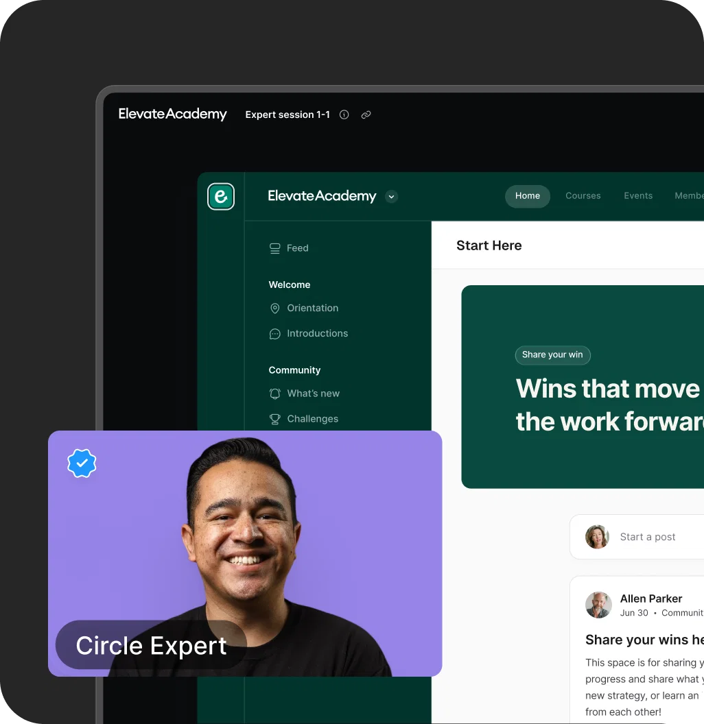A Circle expert on a video call alongside a customer’s community