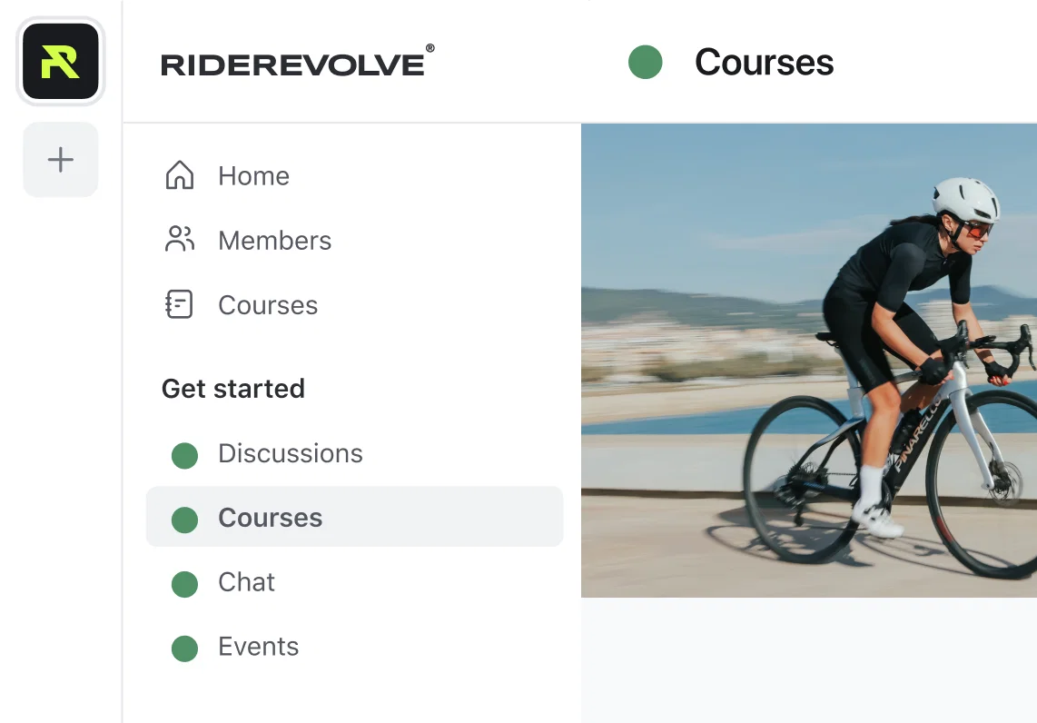 A Circle community sidebar with courses, chat, and events spaces