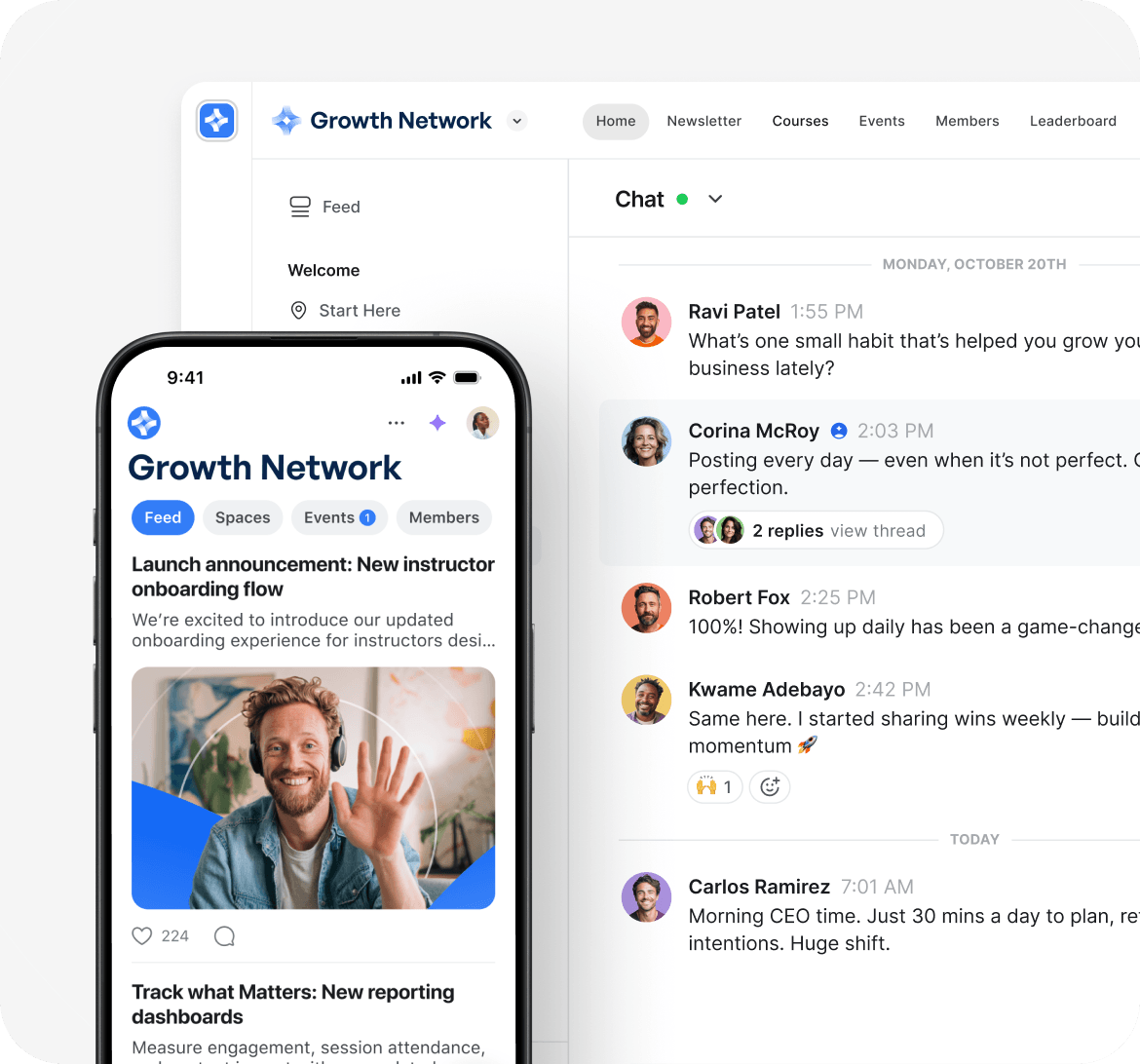 Circle organizes content into structured spaces, courses, and events