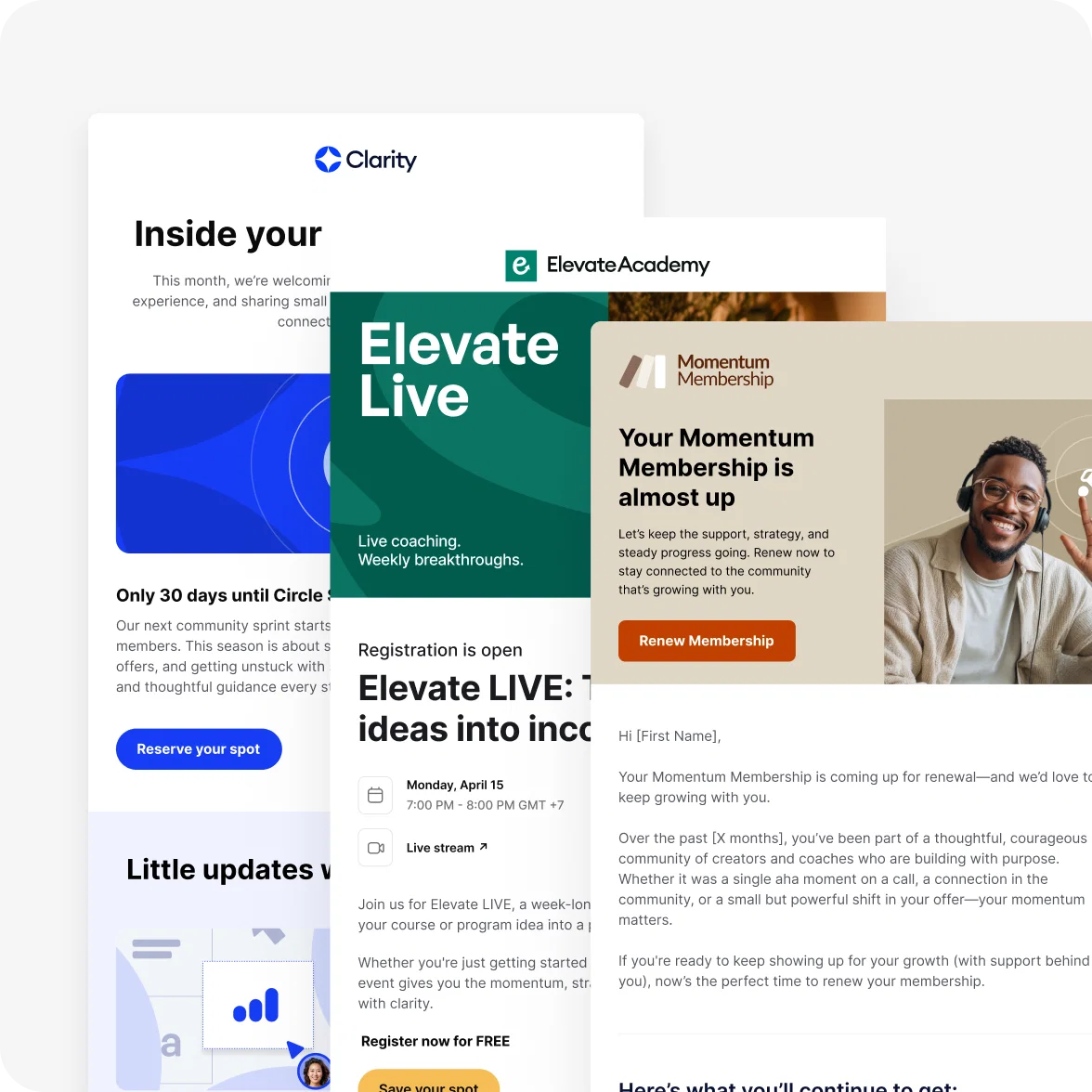 The Circle Email Hub composer with a broadcast in progress