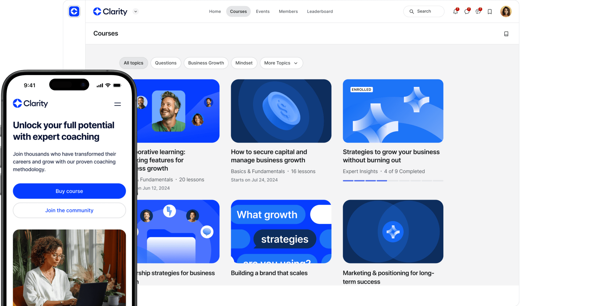 A coaching community on Circle, on desktop and mobile