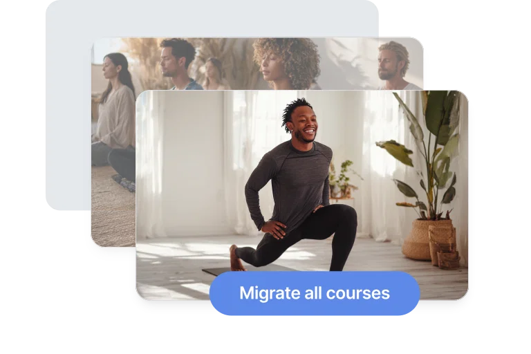 Course cards stacked under a “Migrate all courses” button