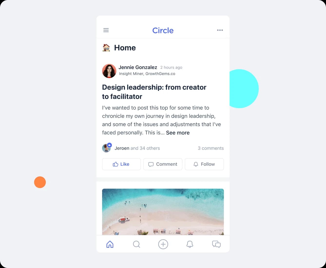 The Circle iOS app showing a community home feed