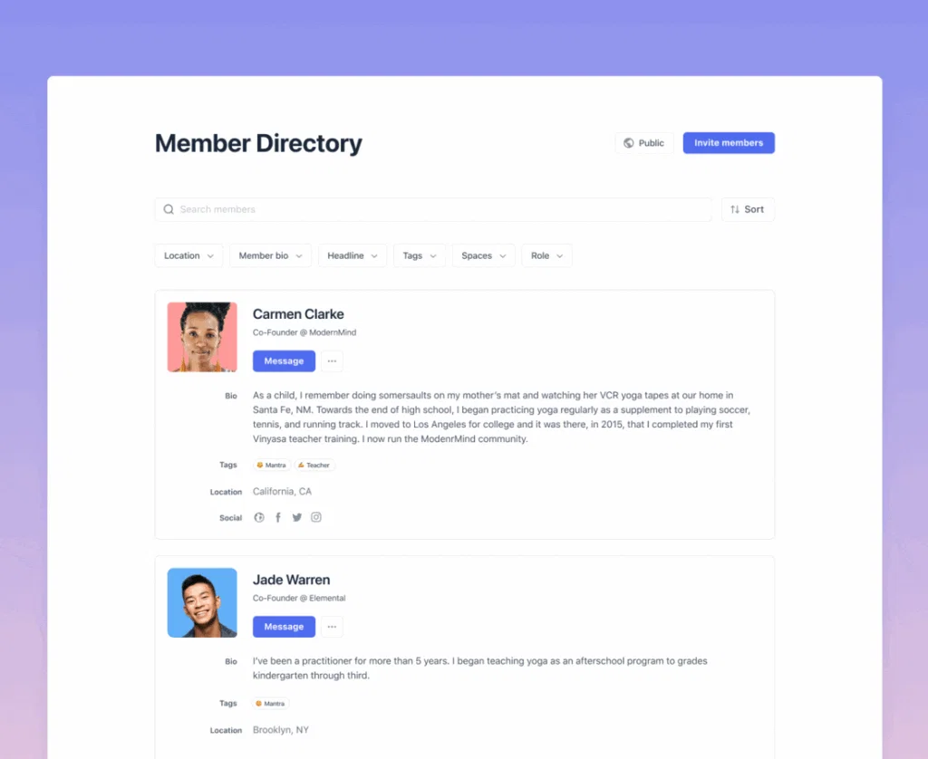 The searchable Circle member directory