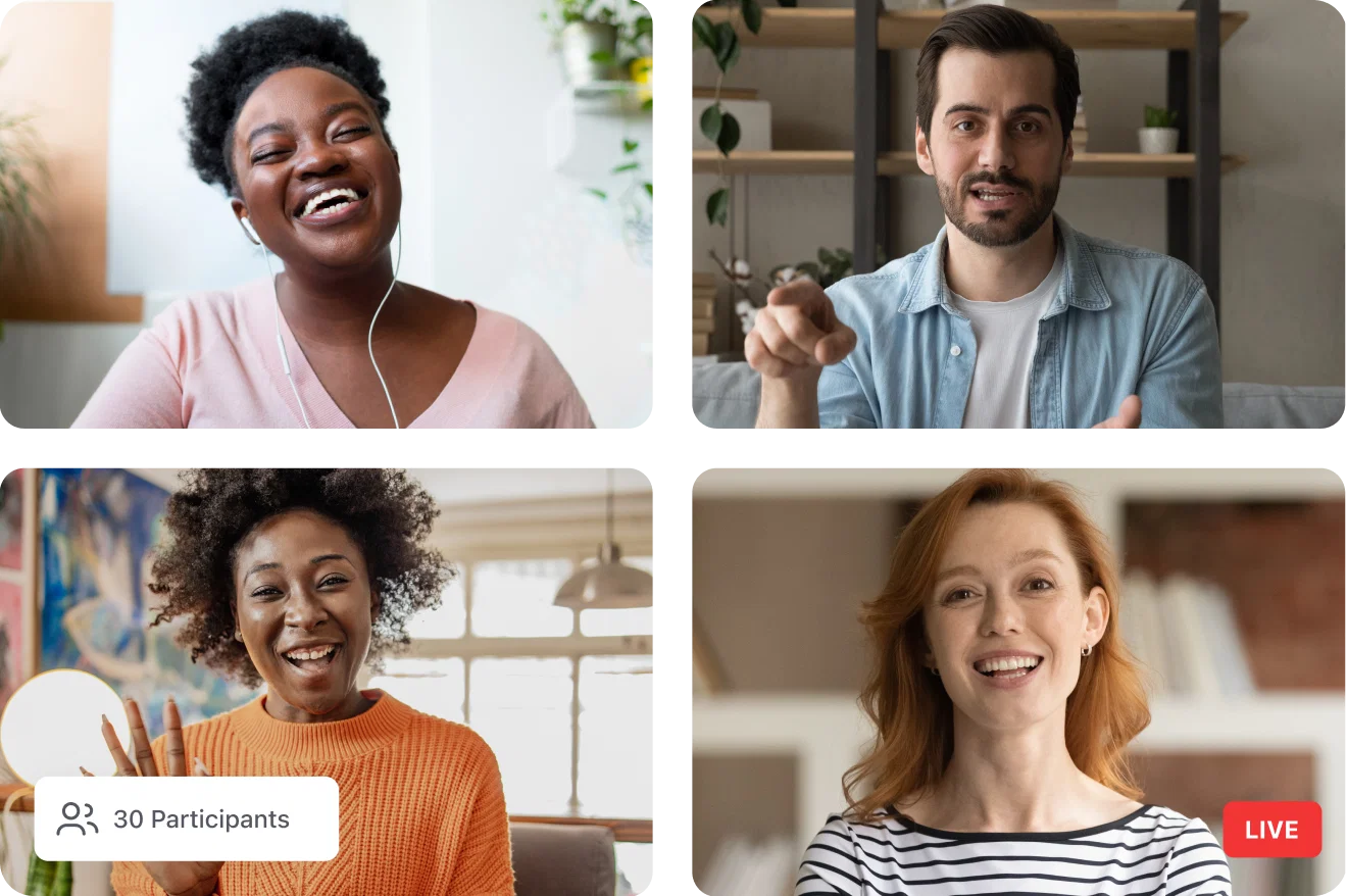Four participants on a Circle live stream, one tile marked live