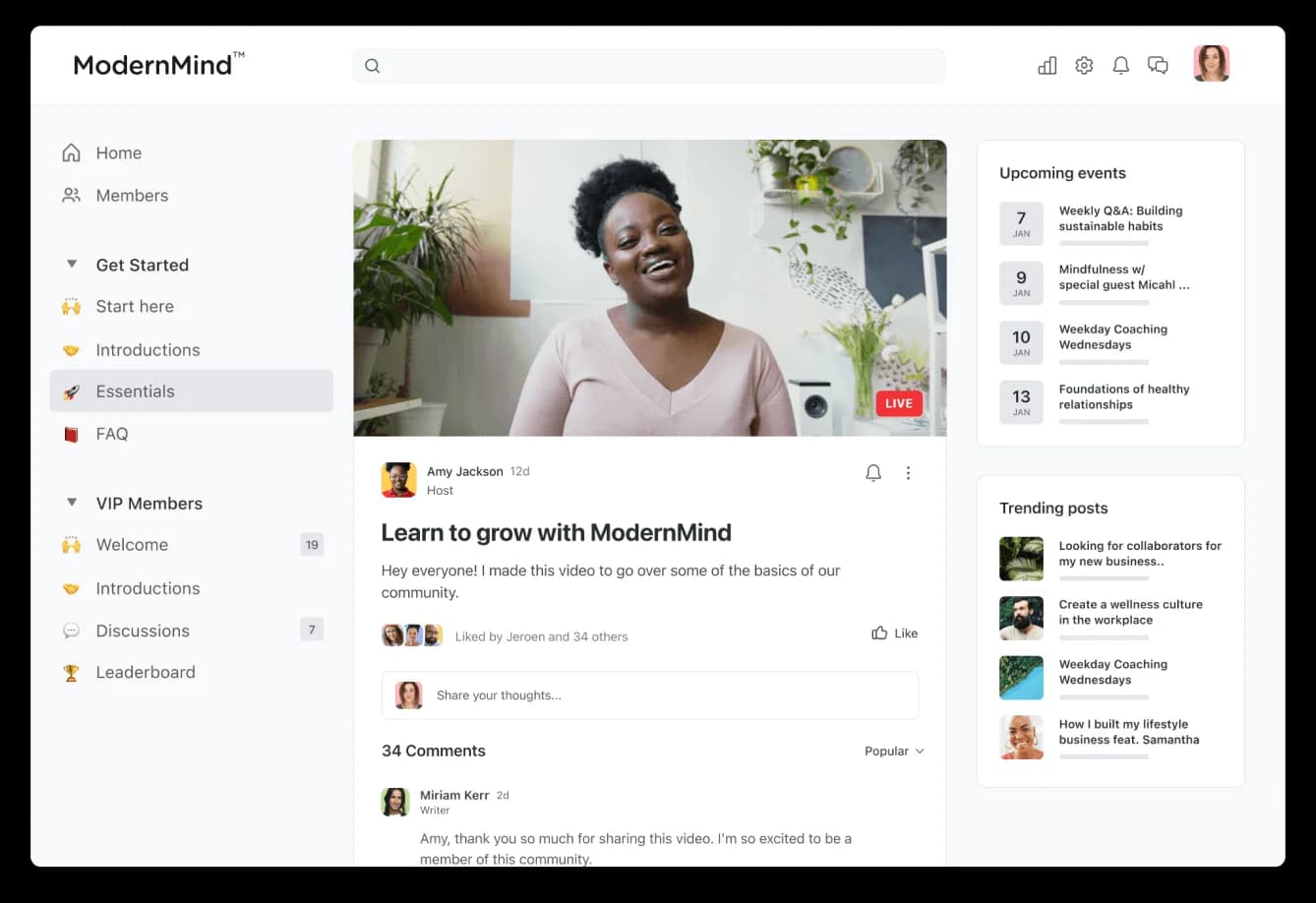 A Circle community home page on desktop