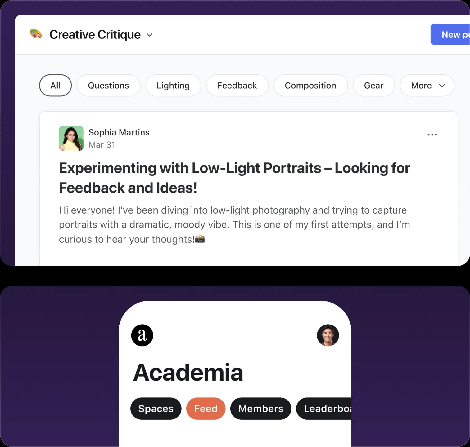 A space filtered by topics, above the redesigned mobile header