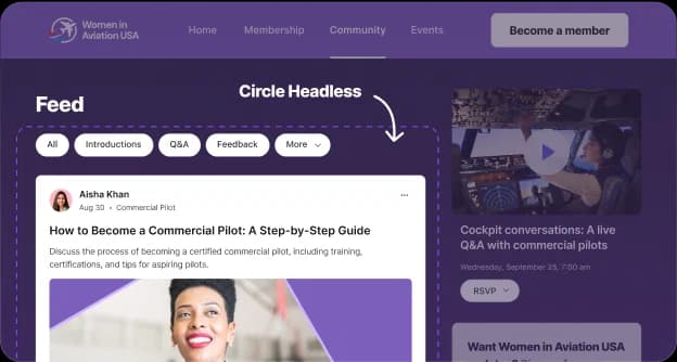 A community feed embedded in a website with Circle Headless