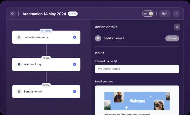The visual workflow builder: trigger, delay and email steps