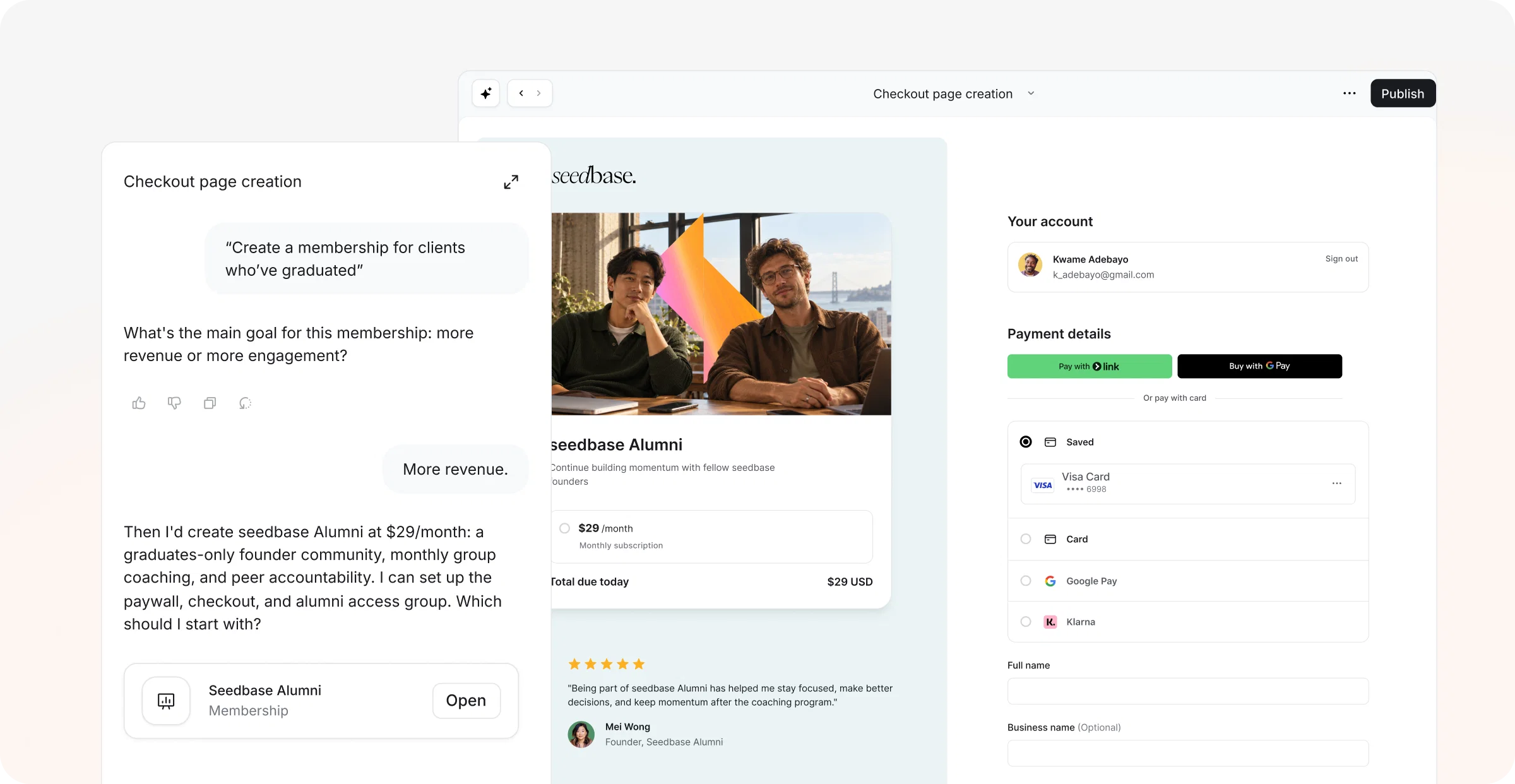 Circle creating a membership for graduated clients