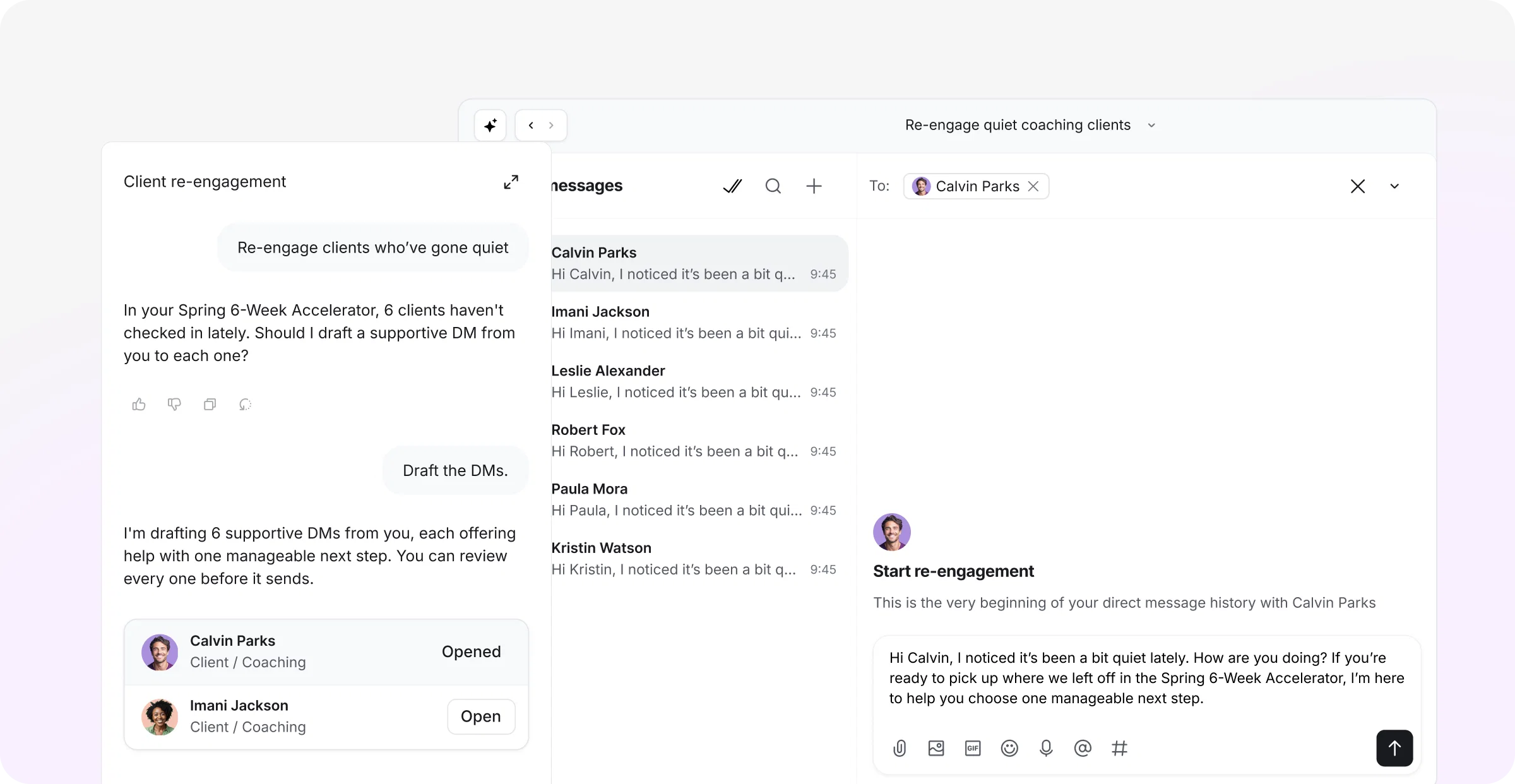 Circle re-engaging clients who’ve gone quiet