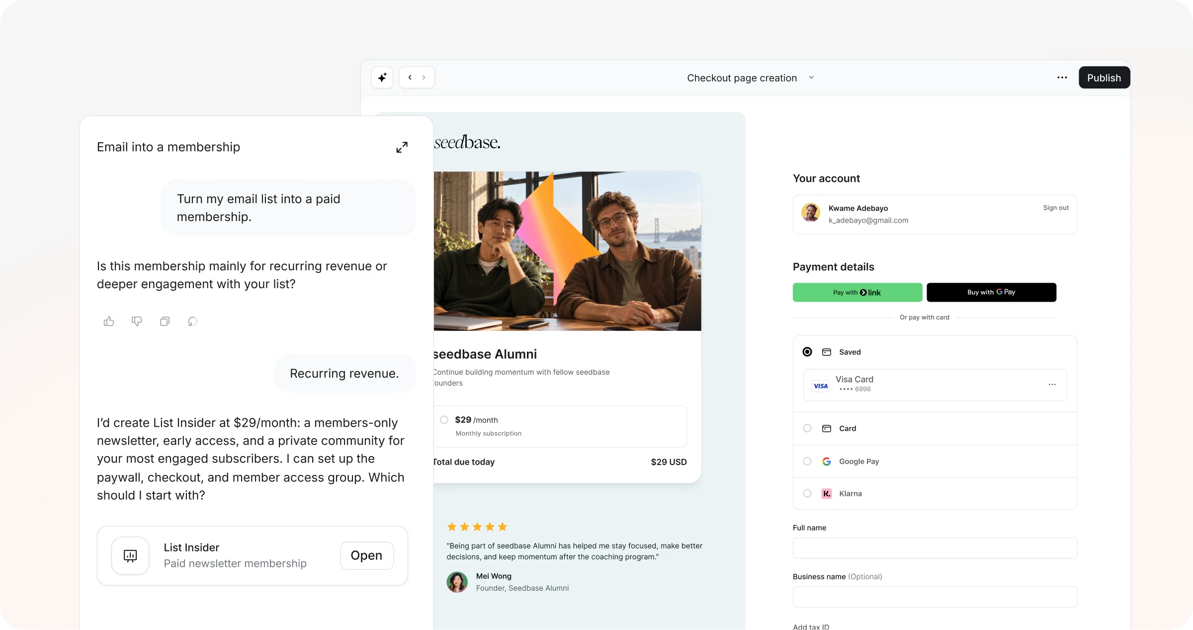 Circle turning an email list into a paid membership