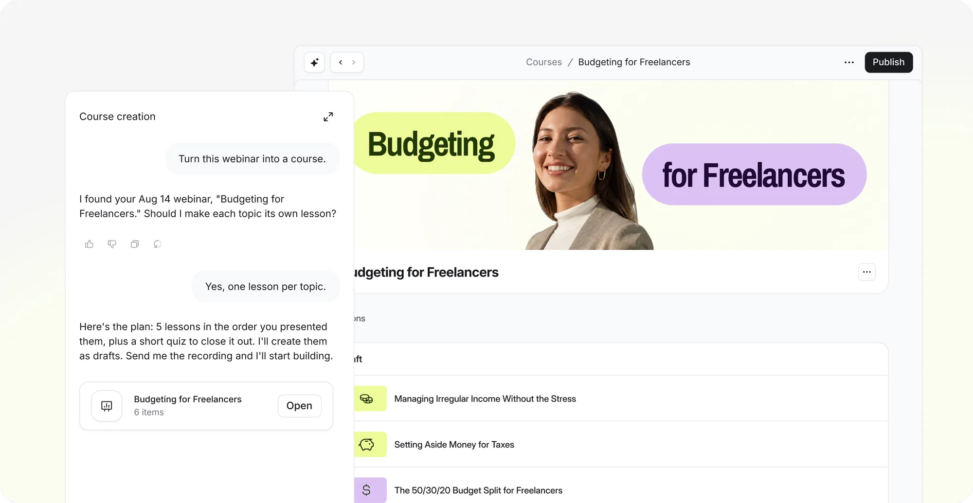 Circle turning a webinar into a course