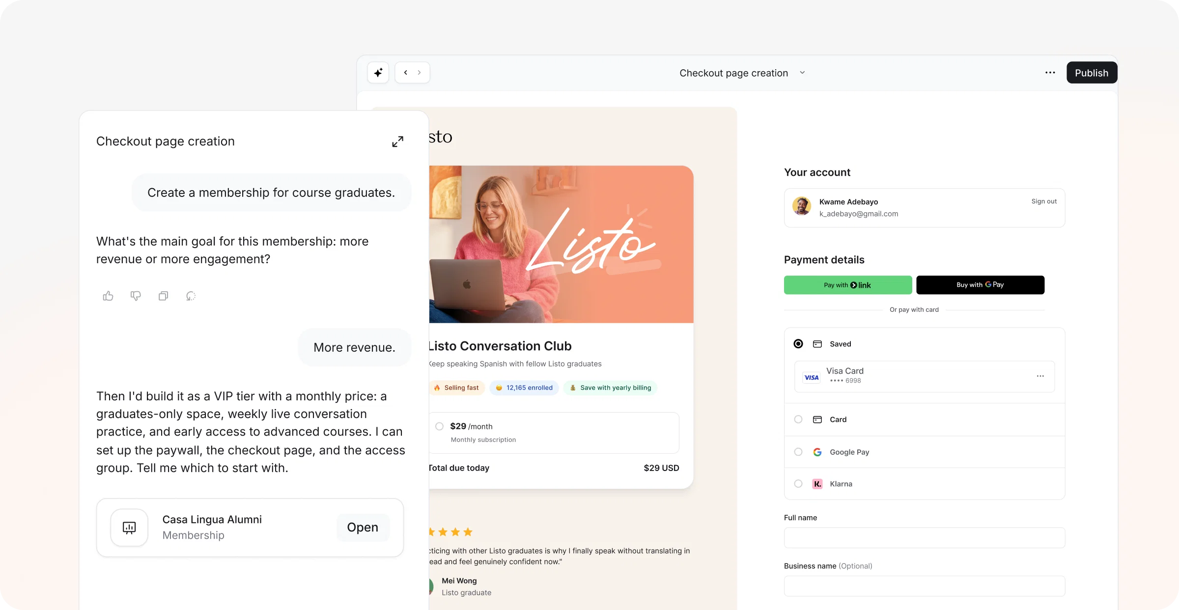 Circle creating a membership for course graduates