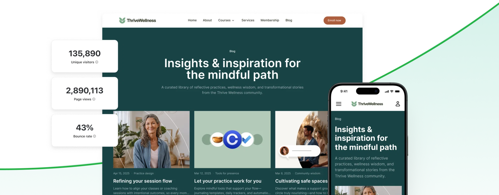 Track performance with built-in page analytics
